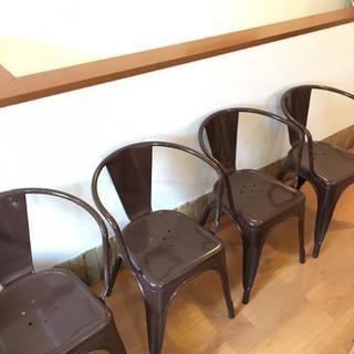 《値下げ》スチール椅子　茶　4脚セット