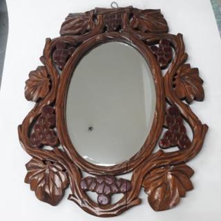木彫りの鏡　ミラー
