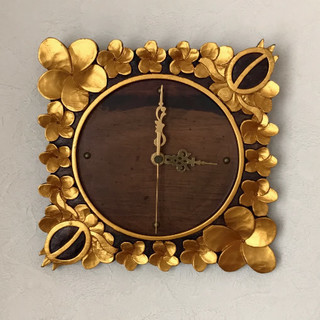 南国アジアン 時計 ゴールド 24.5×23.5cm