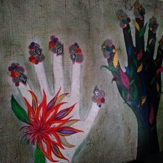 送料込み　キャンバス　f6 ボタニカル　アート　手