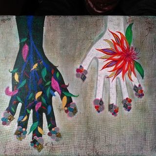 送料込み　キャンバス　f6 ボタニカル　アート　手