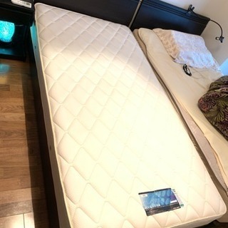 高級 ウッド シングルベッド 日本製マット 引き出し2つ 