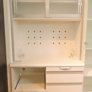 北大前! 札幌 引取 大型食器棚 セパレート食器棚 ホワイト 電源付き 収納たくさん