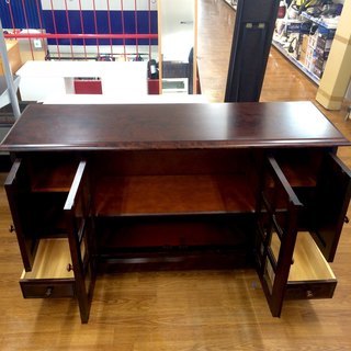 サイドボード 北海道民芸家具 4枚扉 ブラウン キズ有・棚部分ダメージ