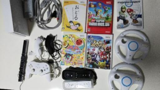 wiiセット 箱、説明書付.ハンドル付  美品