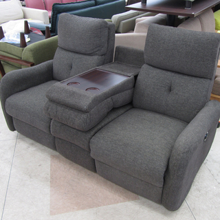 3人掛け 電動リクライニングソファ ファブリック グレー系