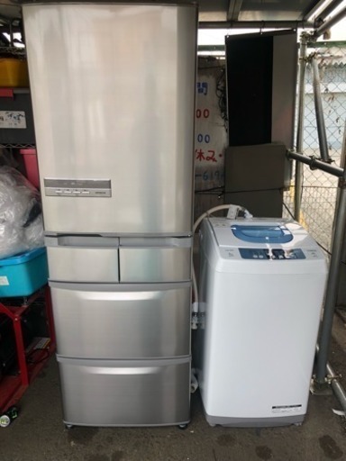 【冷蔵庫】 HITACHI 日立 2014年製 スリム 5ドア 容積 415L R-K42D HITACHI 日立 簡易乾燥機能付洗濯機 NW-5TR 2015年製 5kg