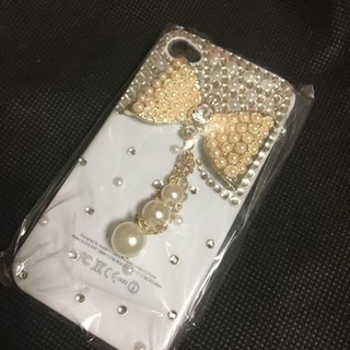 新品 キラキラ リボン付き可愛いiPhone4/4sデコケース wt