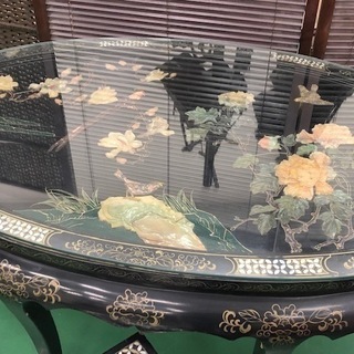 中国　ガラステーブル　イス　4脚セット　アンティーク