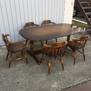 飛騨産業 キツツキ ダイニングテーブル セット イス5脚 アンティーク