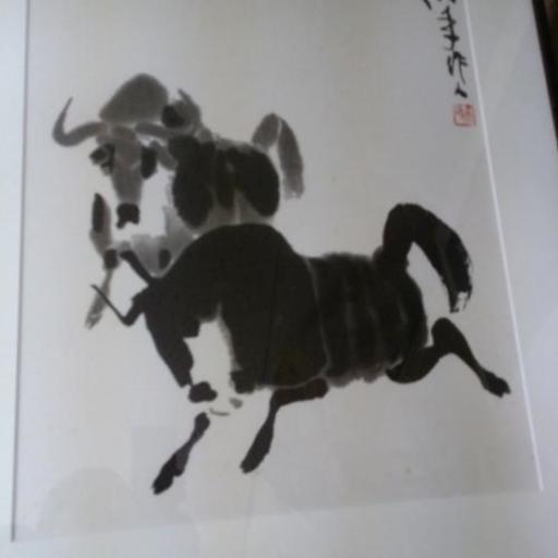 ♬ 中国美術☆ 呉作人、版画/水墨画〔牛図奮進〕