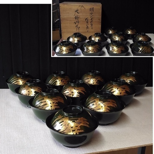 漆塗 吸物椀 10客 ① 木箱入り 蔵出し品 a260