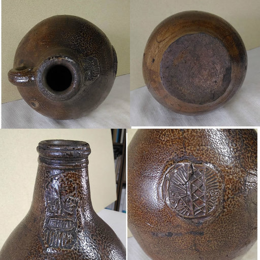 ドイツ 塩釉 髭徳利 18世紀～19世紀 ひげ徳利 酒瓶 酒器 飾り壺 1628