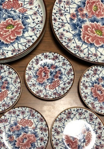 四日市 玉川陶芸 花柄皿 7点セット