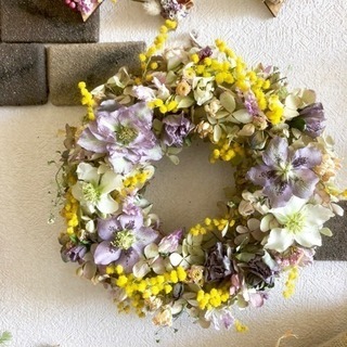 ミモザと紫陽花のリース