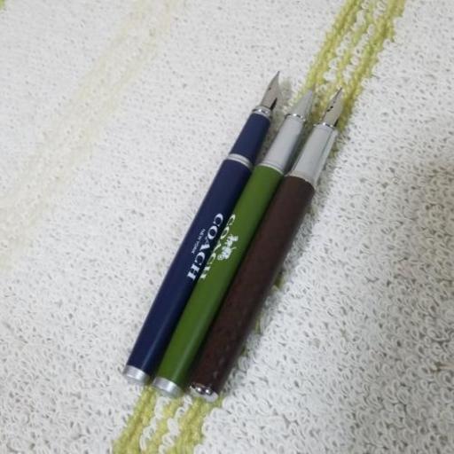 美品 Coach コーチ 万年筆 ボールペン 豪華3本 ペンケースセット ブランド 文具 筆記用具 シグネチャー 茶 緑 紺 青 まみか 札幌のノベルティグッズの中古あげます 譲ります ジモティーで不用品の処分