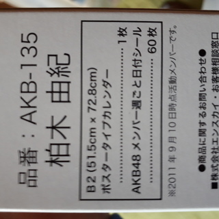 柏木 由紀 AKB48 2012 ポスタータイプカレンダー AKB-135　【未開封】
