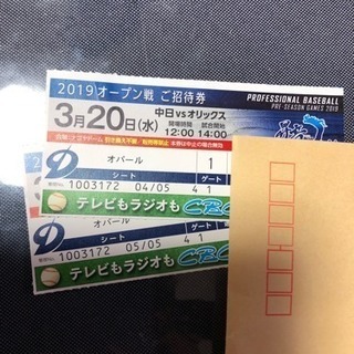 招待券 中日vsオリックスバッファローズ