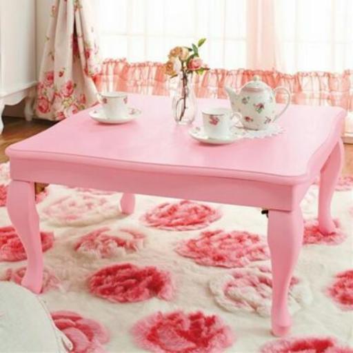 ピンクのこたつ　テーブル　姫系家具