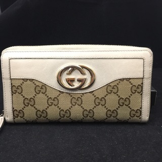 GUCCI グッチGGキャンバス×レザー ラウンドファスナー長財布 ジッピー 