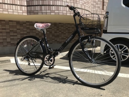 売り切れました！期間限定！￥19800！２６インチ　６速　折りたたみ機能 シティサイクル　ブラック　前かご、カギ、ライトつき　鹿児島市