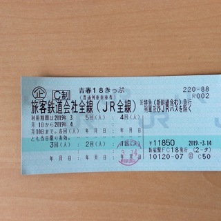 青春18切符 4回分 返送不要【2019年】
