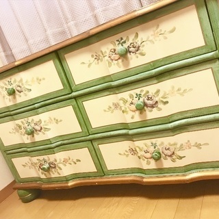 【良品✨送料無料】イタリア製 アンティーク家具 ロココ調 木製彫刻 チェスト チェスト 木製 6段 完成品 茶 112cm 象嵌 ロココ調 イタリア 家具 猫脚