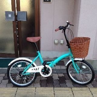 SOUTHERNPORT 20吋前かご付き折り畳み自転車 外装6段/ミントグリーン