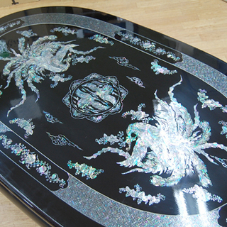 螺鈿細工 鳳凰 楕円 座卓 ちゃぶ台 ローテーブル センターテーブル 黒