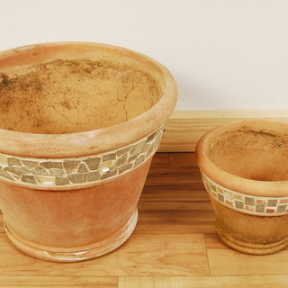 8569 素焼き 植木鉢 大小2個セット 陶器 プランター タイ...