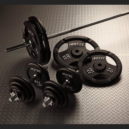 【日本産】 セット100kg ダンベル バーベル IROTEC(アイロテック) アイアン/ベンチプレス 筋力トレーニング パワーラック トレーニングマシン トレーニング器具 筋トレ フィットネス、トレーニング