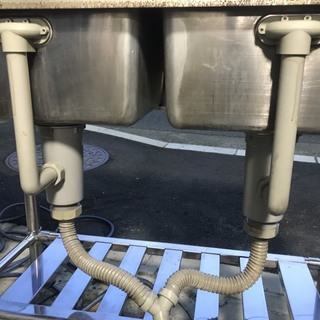 マルゼン　ステンレス　2槽シンク　流し台　棚付き　パイプ　石けん容器付き　業務用　厨房