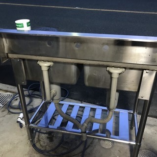 マルゼン　ステンレス　2槽シンク　流し台　棚付き　パイプ　石けん容器付き　業務用　厨房