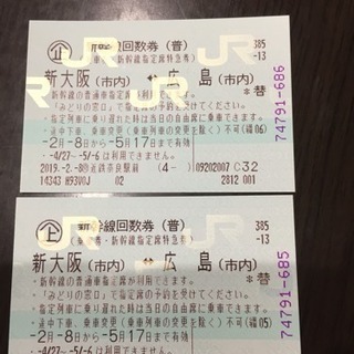 新大阪〜広島 新幹線往復チケット
