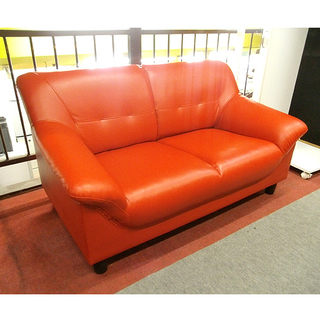 赤い合成皮革 2人掛け ソファ 札幌【真っ赤な2人掛けソファ】幅128cm レッド/赤 合皮 合成皮革 2P