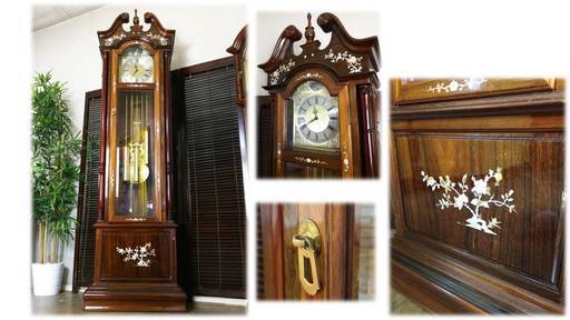 良品 可動品 Tempus Fugit ホールクロック 螺鈿細工 重錘式振子時計 高  