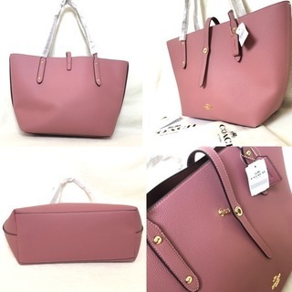 新作 COACH コーチ トートバッグ 正規品 ペブル レザー ローズ