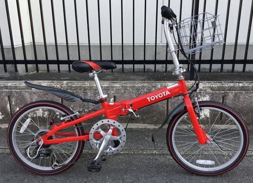 ＜新品同様＞20インチ・折り畳み自転車・シマノ7段変速・レッド・TOYOTAロゴ入り
