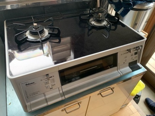 【引き取り限定】パロマ ガラストップガステーブル 2口 両面グリル付き