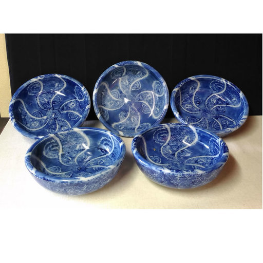 古伊万里 鉢 ② 5客 麺鉢 丼鉢 多様鉢 饂飩鉢 染付 深鉢 a611