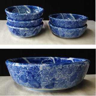 古伊万里 鉢 ② 5客 麺鉢 丼鉢 多様鉢 饂飩鉢 染付 深鉢 a611