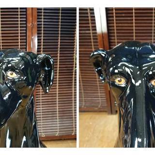 Z46 犬 置物 黒 陶器製