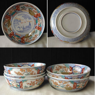 古伊万里 鉢 ③ 5客 色絵鉢 二重高台 上手 麺鉢 多様鉢