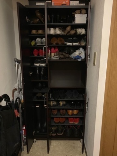 美品】シューズボックス 靴箱 美品 縦型 靴収納棚 クリア窓付き扉 自家