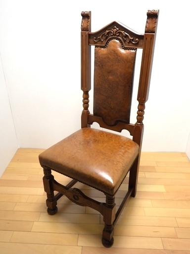 複数在庫有り アンティーク調 ハイバックチェア 木製 革張り 椅子　①/SR2F