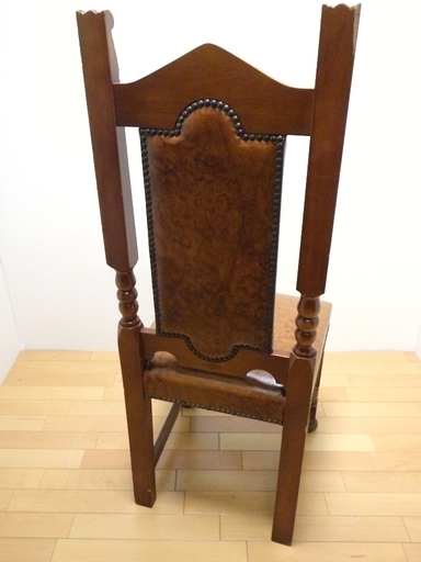 アンティーク調 ハイバックチェア 木製 革張り 椅子　②/SR2F