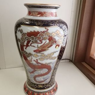 青龍赤龍　吉祥図瓶　壺、花器、花瓶