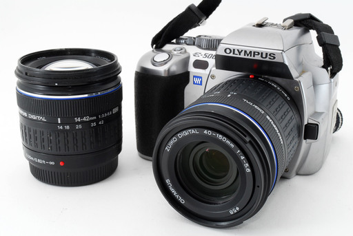 OLYMPUS E-500 シルバー 標準＆望遠ダブルレンズキット★極上美品★初心者に最適！バッテリー2個、元箱付き！