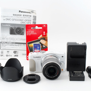 Panasonic Lumix DMC-GF6W ホワイト レンズキット★極上美品★自分撮りミラーレス★レンズフード、8GB新品SDカード付き！