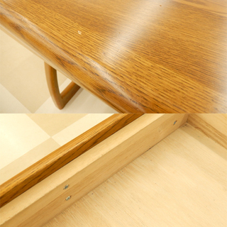 札幌市/清田区 国産家具 浜本工芸 デスク ワゴン付き 楢材 宮付き 書斎机 勉強机 学習机 高級家具 全国家具工業連合会